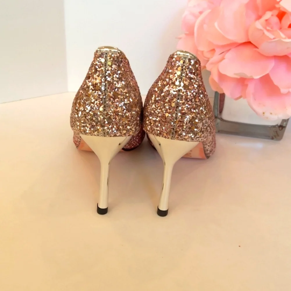 NEW ! Women's glamorous pink silver glitter high heels pumps Wedding Party Prom